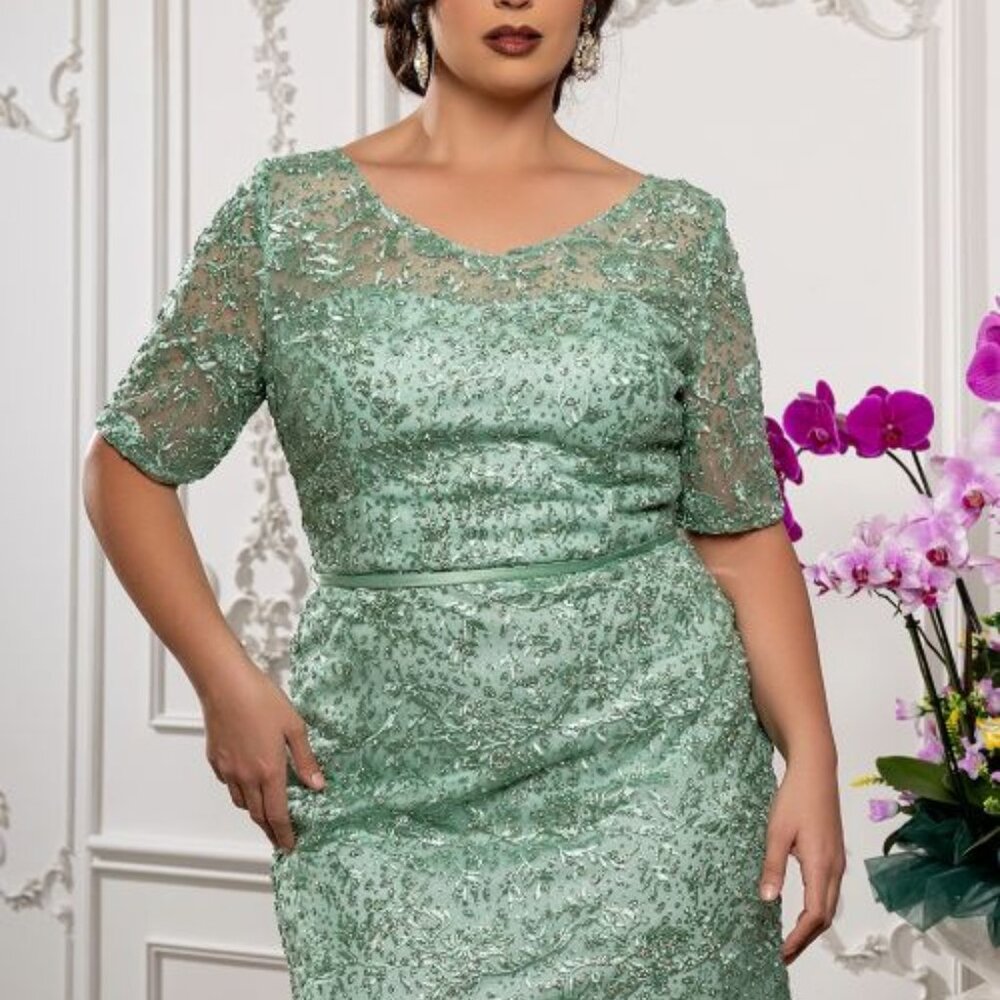 PLUS SIZE FORMAL MOTHER OF THE BRIDE DRESS. WEDDING GUEST SAGE GOLD NAVY PINK - Picture 6 of 8